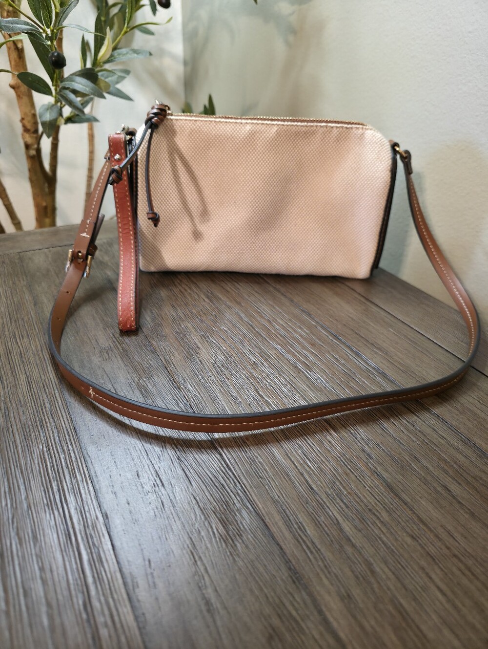 H&M Light Beige Crossbody Bag with Brown Strap
